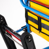 evac chair 1000h showing the black tracks and part of the blue frame with yellow straps on a white background