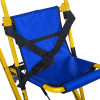 Close up of blue seat and black strap on evac chair 110 mini narrow aisle evacuation chair seat