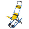 angled view of a blue and yellow evac chair 300h mk5 evacuation chair showing frame and safety straps