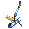 Side view of evac chair 300h mk5 evacuation chair showing blue frame black straps and yellow seat