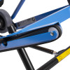 Close up of the tracks on the evac chair 500h mk5 evacuation chair showing blue metal parts and black rubber components