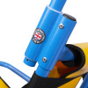Close up of blue metal part and fabric detail on evac chair 500h mk5 evacuation chair showing UK made badge