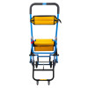 Back view of evac chair 600h mk5 evacuation chair showing blue frame and yellow fabric components