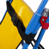 Close up of the black strap and fastening on the evac chair 600h mk5 evacuation chair showing part of the blue frame