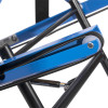 Close up of tracks on evac chair 600h mk5 evacuation chair showing blue and black metal parts