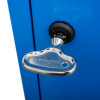Metal key in lock of blue evac chair 300h evacuation chair storage cabinet