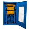 evac chair 300h evacuation chair storage cabinet open with yellow and blue chair inside