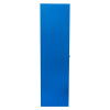 Side view of the evac chair 300h evacuation chair storage cabinet in blue with closed door