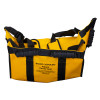 evac chair patient seat carrier in yellow fabric, shown deployed with black straps and handles