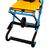 Close up of the foot rest on the 200h carrylite transit chair showing the black strap and blue frame