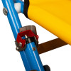 Close up of the blue metal frame and red bracket detail on the 200h carrylite transit chair