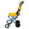 Side view of 200h carrylite transit chair showing yellow seat and back with blue frame and black wheels