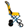 Side view of 200h carrylite transit chair showing blue frame yellow seat and backrest with black handles and wheels