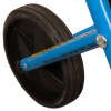 Close-up of the wheel on a 200h carrylite transit chair showing the blue frame and black tyre