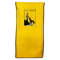 evac chair evacuation chair dust cover in bright yellow with black edging and a printed logo on the front panel