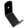 Black evac chair wall hook single shown at an angled view with a curved end and a hole for fixing to a wall