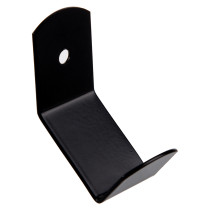 Black evac chair wall hook single shown at an angled view with a curved end and a hole for fixing to a wall