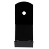 Front view of a black evac chair wall hook single with a hole for mounting on a wall