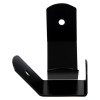 front view of one evac chair wall hook from the pair in black metal with mounting holes visible