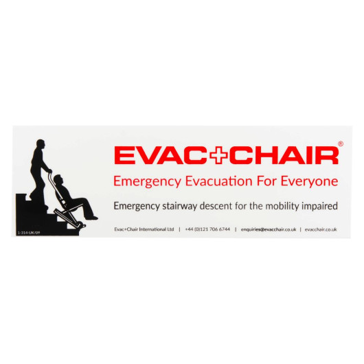 Ecchairphot Evac Chair Photoluminescent Wall Sign Front showing evacuation instructions and contact details