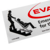 Close up of evac chair photoluminescent wall sign showing graphic of person pushing another down stairs