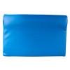 Front view of a bright blue evac chair comfy seat cushion shown flat against a white background
