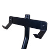 Close up of the evac chair stand hook showing its black metal frame and two angled hooks