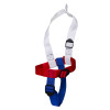 paraid child carrier harness in red, white, and blue visible from the front with adjustable straps and buckles