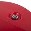 Close up of the lock on a smart shield for panic bars showing red casing and keyhole mechanism