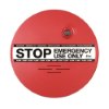 Front view of the sigma smart shield emergency exit alarm showing a red circular device with a stop emergency use only label