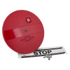 Red smart shield for multipoint locks with keys and a stop notice on a white background