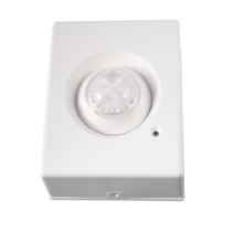 Front view of the zerio plus radio led beacon showing a white rectangular casing with a circular clear light in the centre