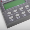 Close up of zerio plus 8 zone control panel button showing labelled grey buttons and part of a green display screen