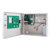 Open internal view of the zerio plus 8 zone control panel showing circuit boards and wiring inside the metal casing