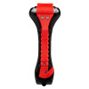 Emergency hammer shown from the front held in a black bracket with a red handle and metal tips