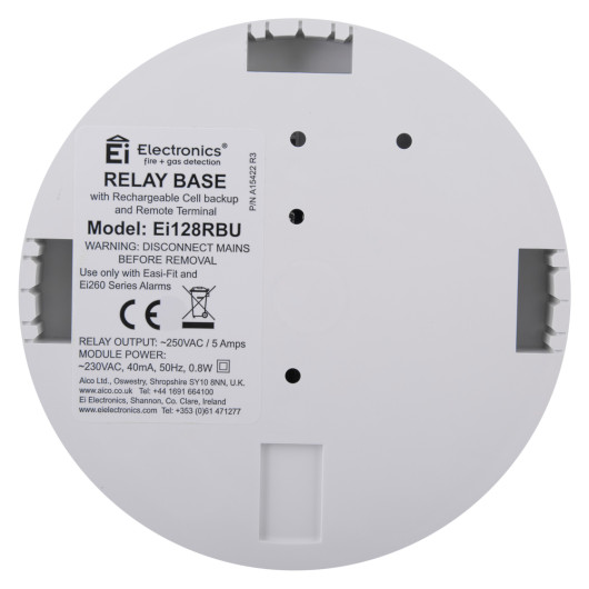 Back view of aico product showing circular white surface with label containing technical information and model details