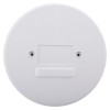aico product front view showing a plain round white surface with two small holes and a rectangular indent