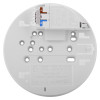 Front view of the aico mains powered heat alarm alkaline battery backup base with mounting holes and warning labels