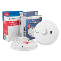 ei mains powered with ei168rc radio interlink showing alarm base and boxes with product packaging visible