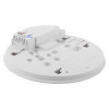 angled view of aico mains powered optical smoke alarm alkaline battery backup base in white plastic