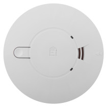 aico mains powered optical smoke alarm alkaline battery backup viewed from the front showing circular design and central test button