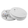 aico mains powered optical smoke alarm alkaline battery backup shown separate into two parts on a white background