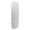 Side view of aico mains powered optical smoke alarm alkaline battery backup showing its slim profile