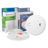 ei mains powered with ei168rc radio interlink showing device base and packaging boxes on a white background