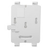 Front view of the ei150 series smoke alarm replacement base showing its flat white rectangular design with slots and clips