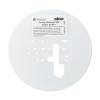 White circular Ei1516 Ceiling Masking Plate Front With Label showing cutouts and printed product information label
