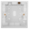 Front view of the 230v remote locate silence and test control switch box showing mounting holes and internal structure