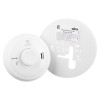 Front view of the replacement for ei154 mains powered smoke alarm showing the alarm unit and ceiling masking plate