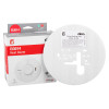 replacement for ei154 mains powered smoke alarm shown with product box and ceiling masking plate