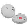 Two white mains rf base units with ei146rc showing front and back details and vents